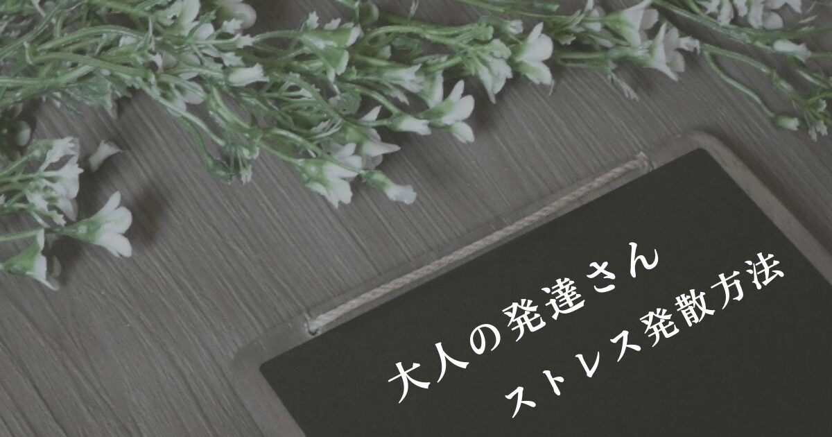 ブラックボードと「大人の発達さん・ストレス発散方法」の文字